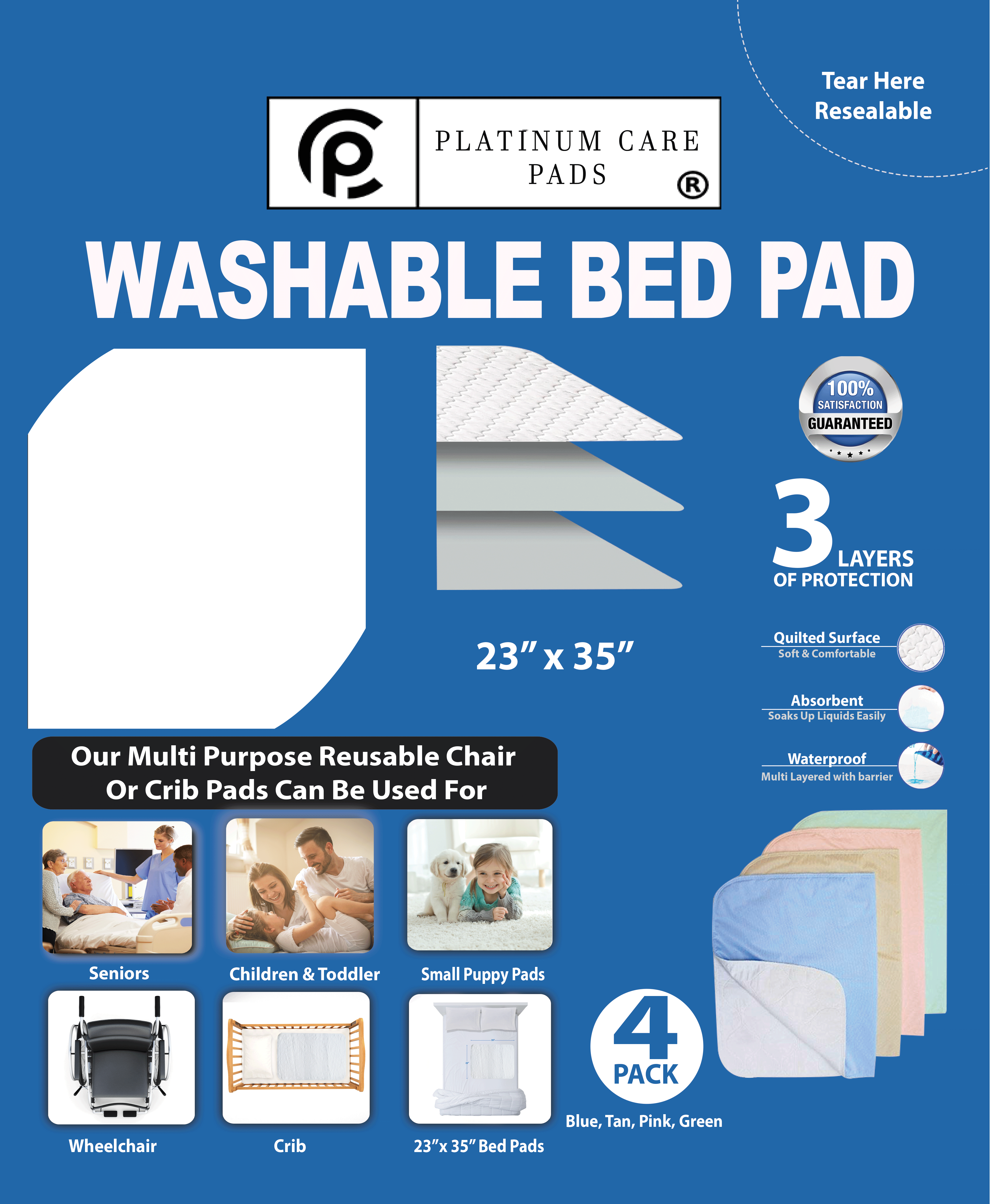 Platinum Care Pads™ Washable Chair Pads For Incontinence Size 24x36