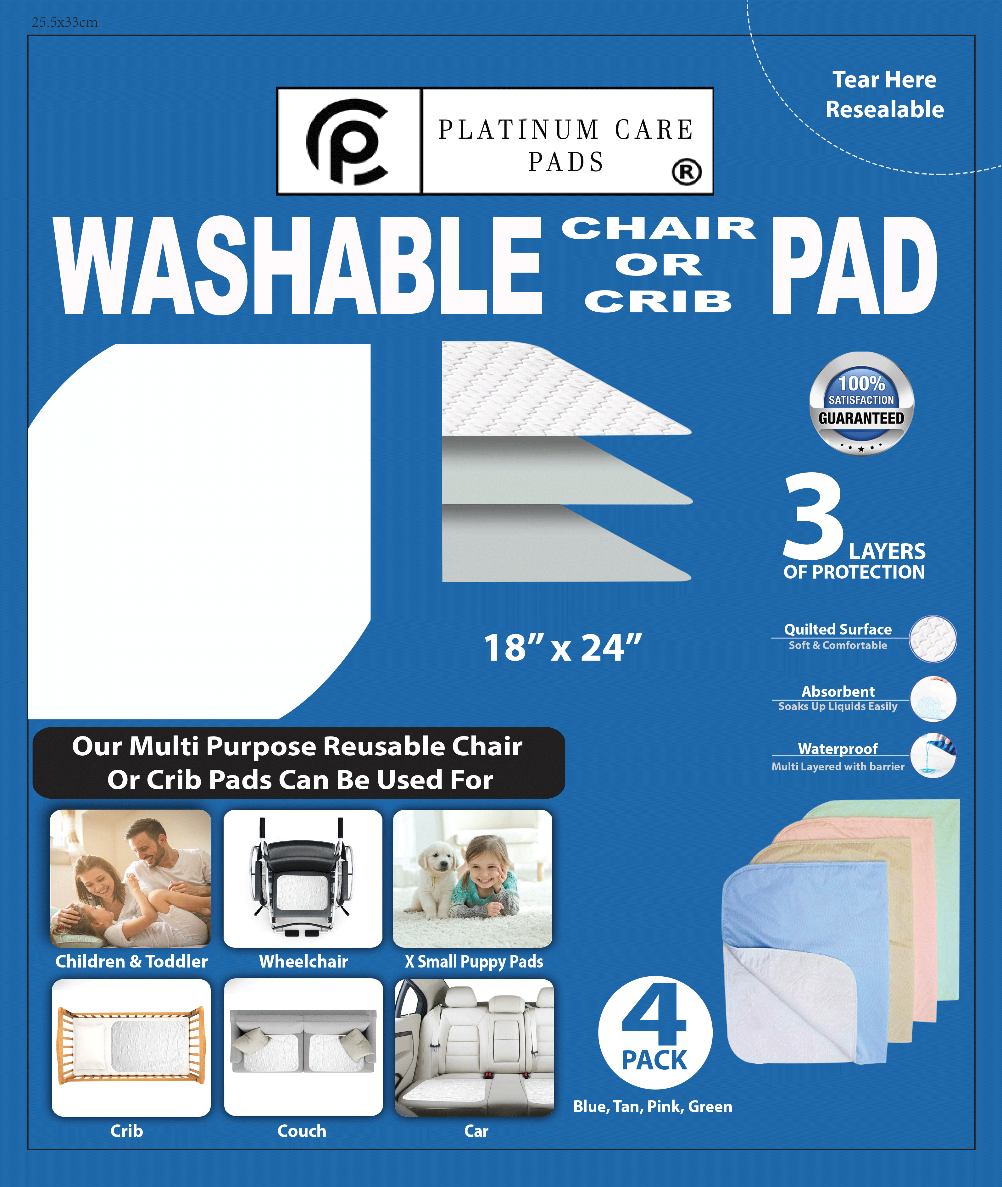 Platinum Care Pads™ Washable Chair Pads For Incontinence Size 18x24