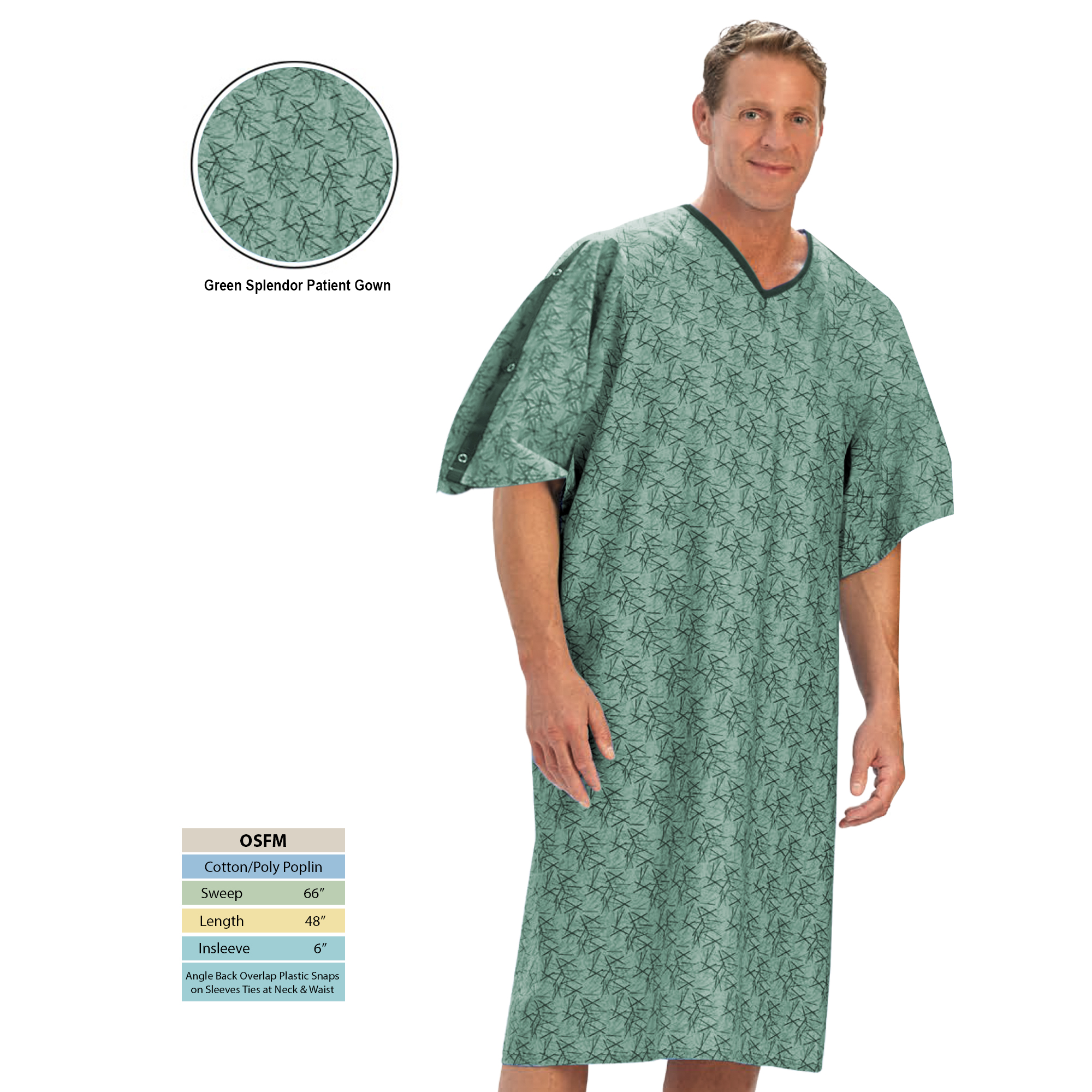 Unisex Hospital Patient Gown Plastic Snap IV Sleeves w Telemetry Pocket