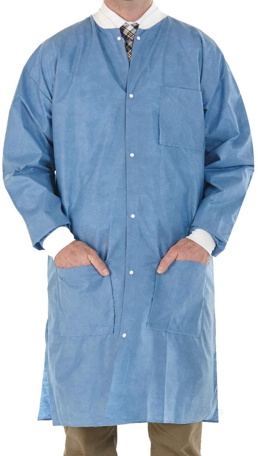 Blue Disposable Lab Coats 3 Pockets Knee Length (Case of 50)