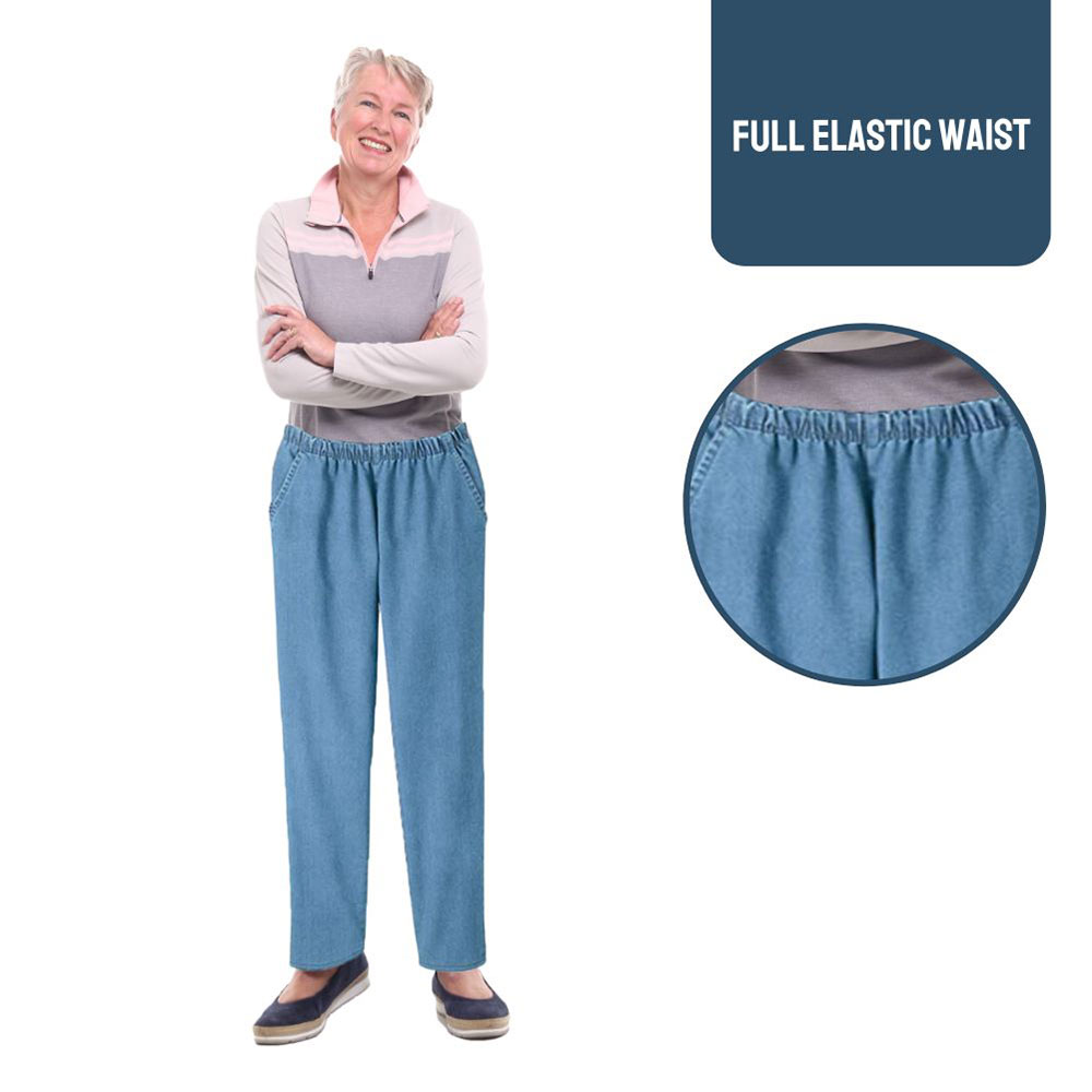 Women's Pull On Side Pockets Full Elastic Waist Jeans