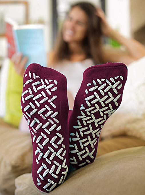 Non Skid Hospital Slipper Socks With Gripper Bottoms, Mid Calf 3 Pack