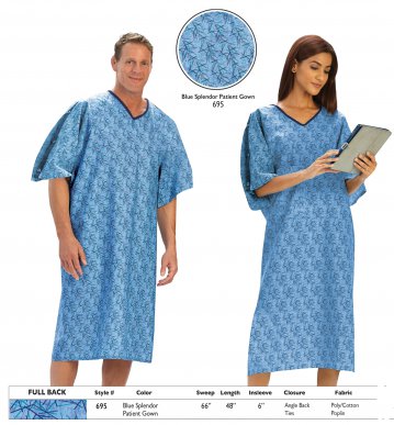 Unisex Hospital Patient Gown Plastic Snap IV Sleeves w Telemetry Pocket ...